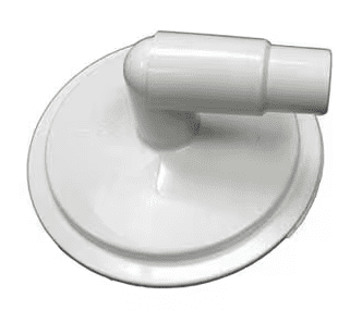 White plastic Waterway Vacuum Plate w/ 90 Degree Elbow, isolated on a white background.